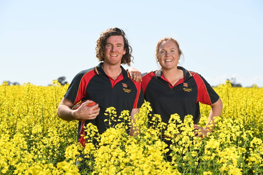 PICTURE PERFECT: Siblings John and Harriet Simpson not only help each other out on the family farm in Oaklands, but also support their Billabong Crows' teammates on the footy field and netball court. Picture: MARK JESSER