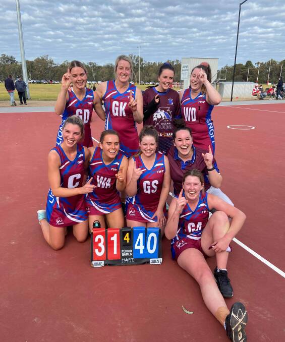WINNERS ARE GRINNERS: Culcairn's A-grade side celebrates their first win of the Hume League netball season after defeating Henty in Henty on the weekend.