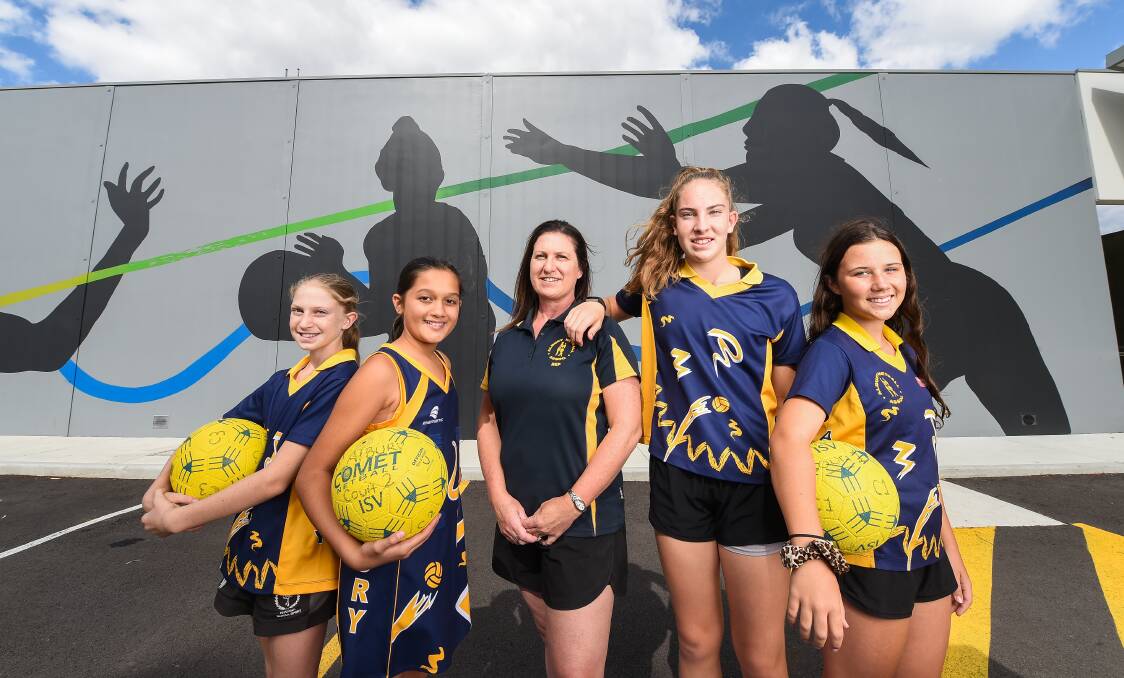EXCITED: ANA representative coordinator Leonie Mooney with netballers Sarah Mooney, Storm Welch, Eliza Mooney and Rosie McCormack at Albury's J.C. King Park ahead of the two upcoming carnivals. Picture: MARK JESSER
