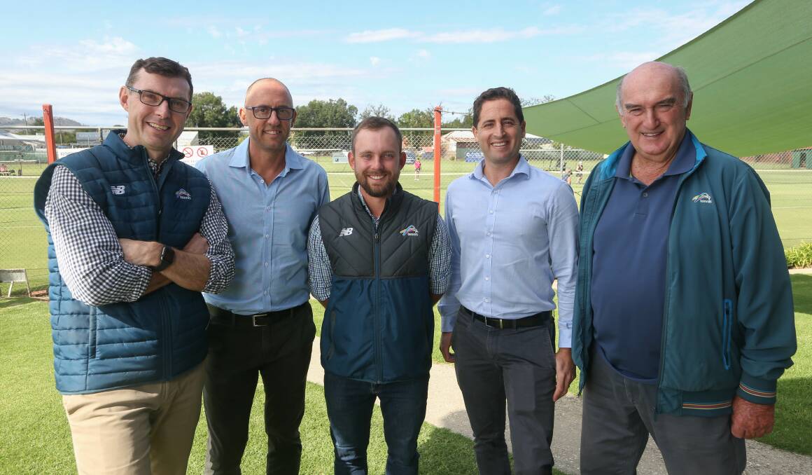 ACE: Tennis NSW chief officer Lawrence Robertson with Paul New, Tom Urban, Mark La Brooy and John Ferguson. Picture: TARA TREWHELLA