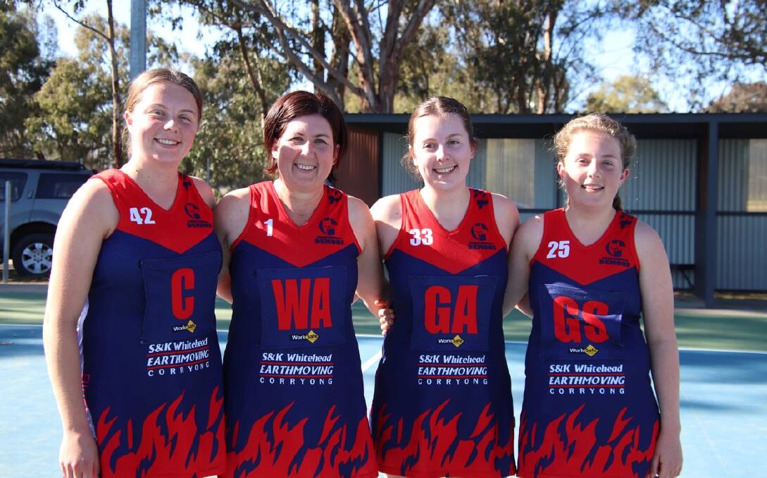 FAMILY AFFAIR: Kristy, Brenda, Amy and Jackie Whitehead had the opportunity to all play in Corryong's C-grade together for the first time on Saturday. Picture: Supplied