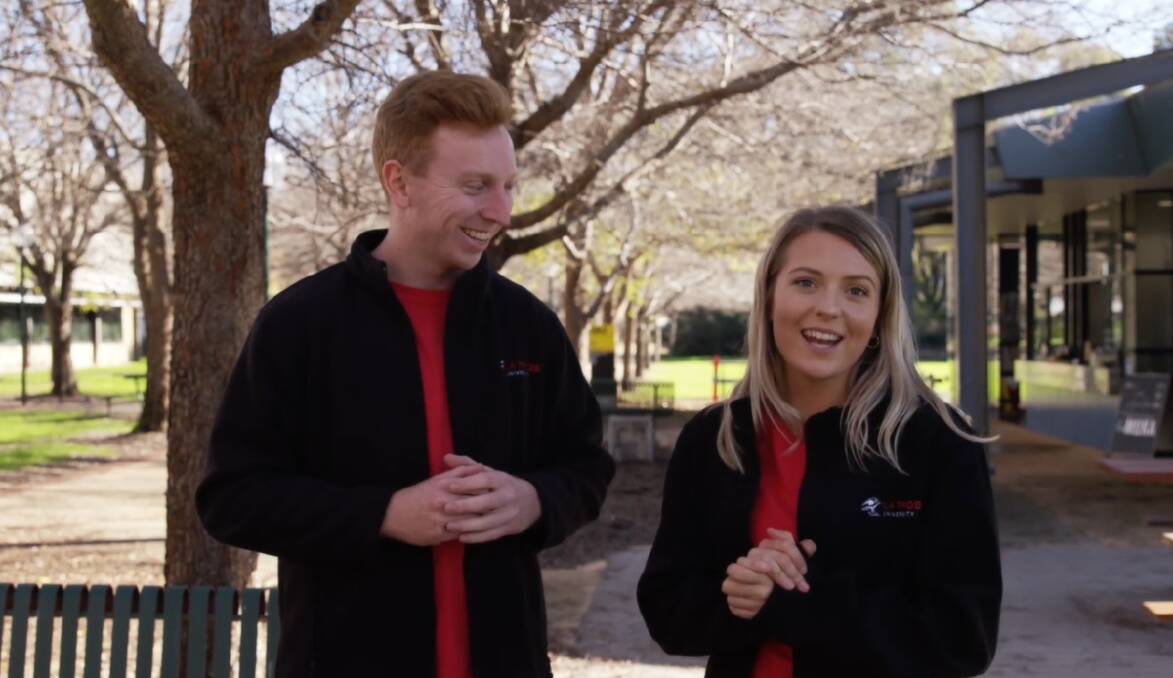 TOUR GUIDES: Albury-Wodonga La Trobe University students Jarryd Tormey and Brittany Lowe have played their part in the online student-led tours of campus for the virtual regional open day this weekend.