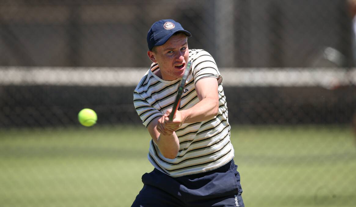 BACKHAND: St Patrick's Hilfiger's Lachlan Graetz in action during his side's section one men's pennant win on Saturday. Picture: JAMES WILTSHIRE