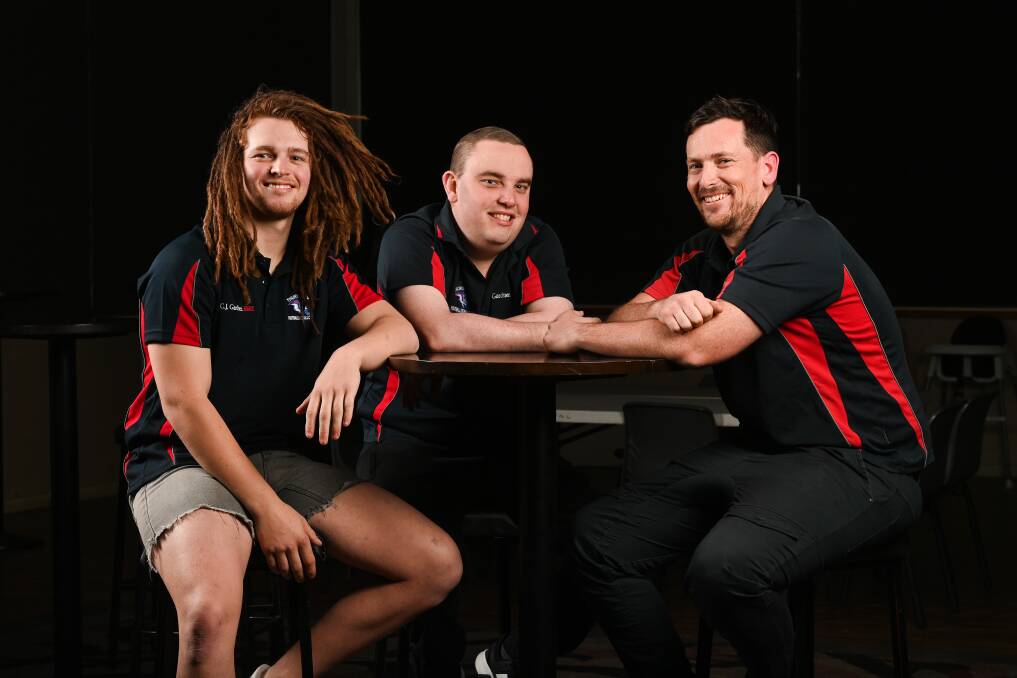 SUPPORT CREW: Thurgoona Football Club's Tom Rake and senior co-coach Daniel Cleary are among the members to throw their support behind Josh Smith and his family this year after Josh was diagnosed with testicular cancer back in May. Pictures: MARK JESSER