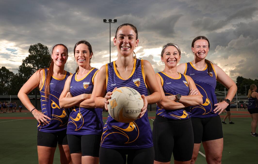 TEAMWORK: Kiewa Sandy-Creek's Georgie Attree, Caitlin Davis, Darcy Aumont, Keiran De Koeyer and Bec Evans will be hoping to go all the way again this season after finishing as the minor premiers last year. Picture: JAMES WILTSHIRE