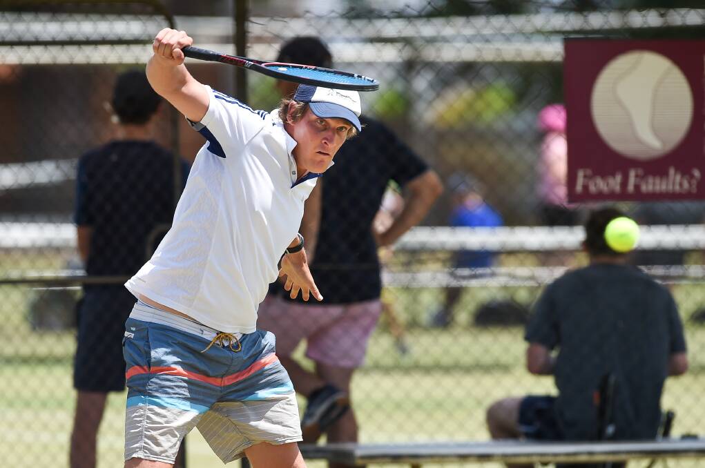 BACK ON COURT: Scott Stoll in action at the Albury grasscourts. Saturday pennant is set to return this weekend after the Christmas break.