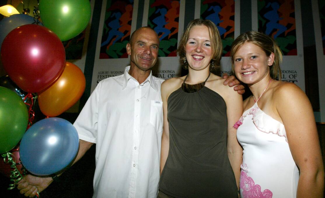 FLASHBACK: Australian kayaking champion Tony Zerbst with Dianna Ley and Michale Briant. Zerbst was the last inductee into the Festival of Sport Hall of Fame in 2004.