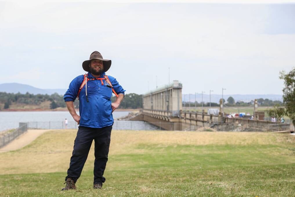 MISSION COMPLETE: Lloyd Polkinghorne reached the end of his 303 kilometre journey for Lloyd's Walk For Water, finishing at the Hume Dam on Saturday. Picture: JAMES WILTSHIRE