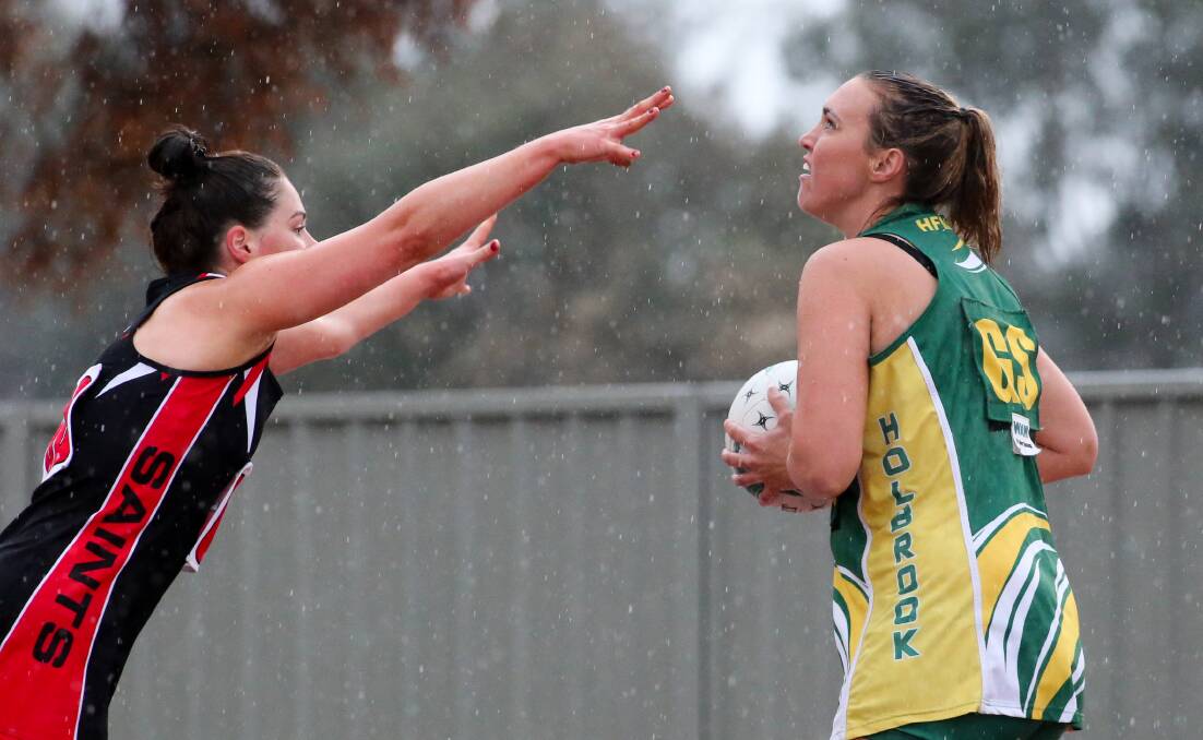 GOALS: Holbrook goal shooter Kelly Boers updates Beck O'Connell on how the Brookers' are feeling about their top six spot so far this season.