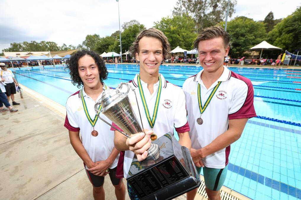 TRIPLE THREAT: Wodonga Amateur Swim Club's Patrick Duggan, Zander Coates and Will Elgin all placed during the 100m freestyle final on the weekend.