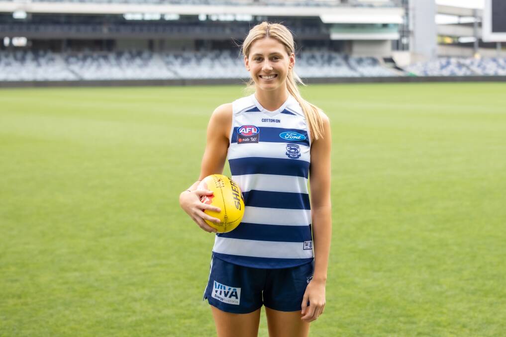 MAKING MEMORIES: Olivia Barber will play her first AFLW game this weekend when Geelong take on Collingwood at Victoria Park. Picture: MARCEL BERENS/SPORTS MEDIA