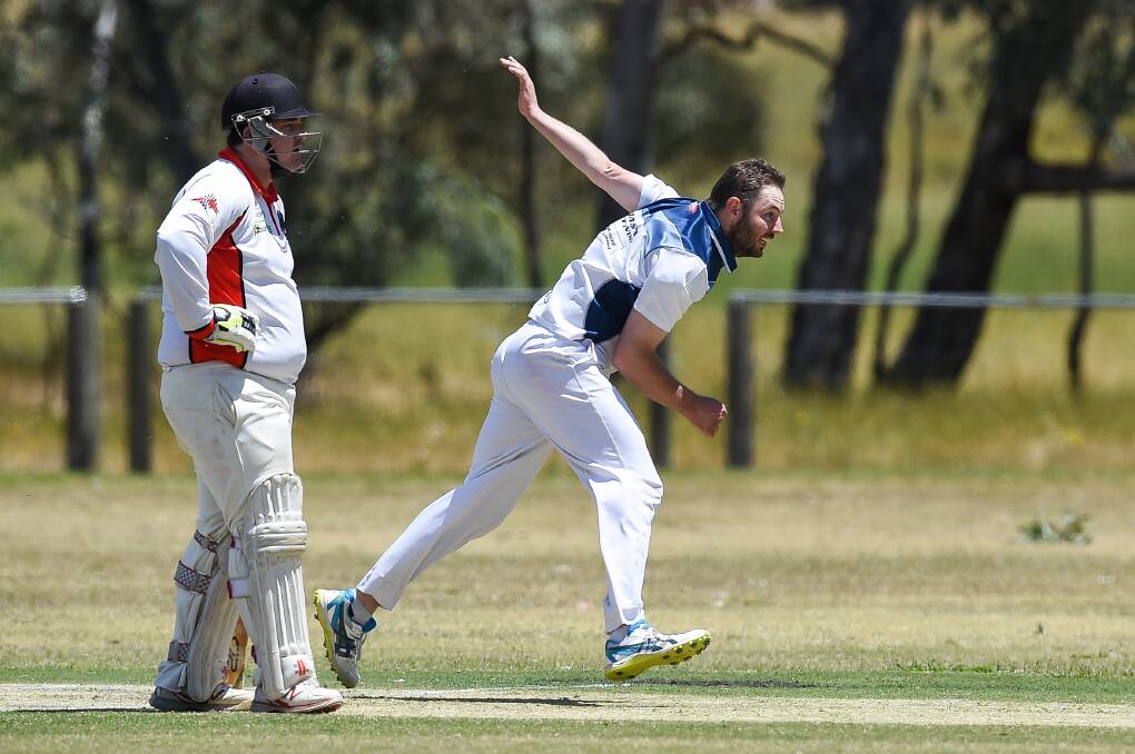CONCENTRATION: Kiewa's Toby Schliebs mid bowl during his side's win against Bethanga on Saturday. It marked Kiewa's third straight victory. Pictures: MARK JESSER