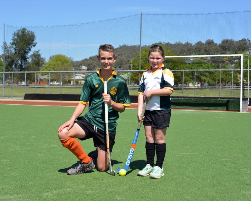 FUN FOR ALL: Youngsters Carlos Lovatt and Alexis Finch are enjoying trying their first season in the Hockey Albury- Wodonga eights competition this year. Picture: NARELLE HAMILTON