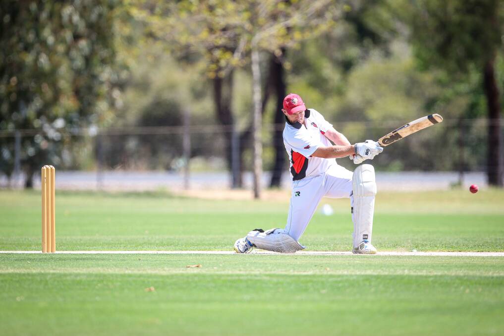 WHACK: Howlong's Tim Seymour made 24 runs for his side in their win at home against Baranduda in District cricket on the weekend. Pictures: JAMES WILTSHIRE