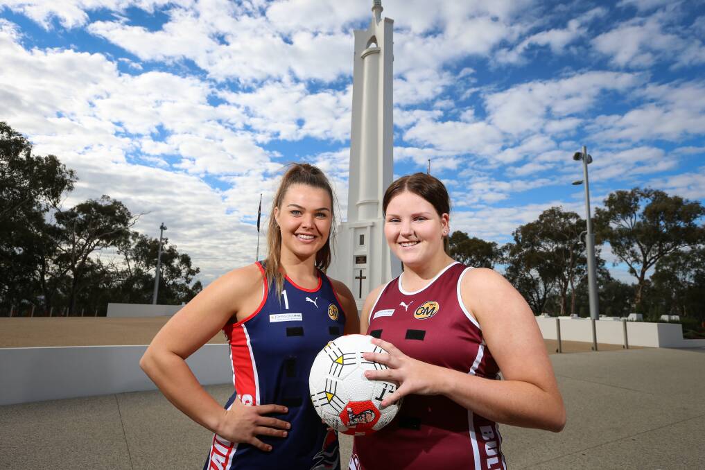 LEST WE FORGET: Wodonga Raiders' Brooke Pryse and Wodonga Bulldogs' Cassi Mathey are ready for Sunday's ANZAC Day clash. Picture: JAMES WILTSHIRE