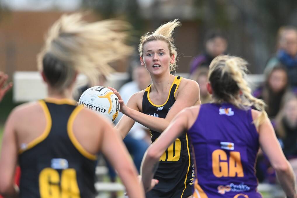 REPRESENTATIVE OPPORTUNITIES: Corowa-Rutherglen defender Sophie Hanrahan in action for the Ovens and Murray League's senior interleague side against the Goulburn Valley League on Saturday. Picture: MARK JESSER