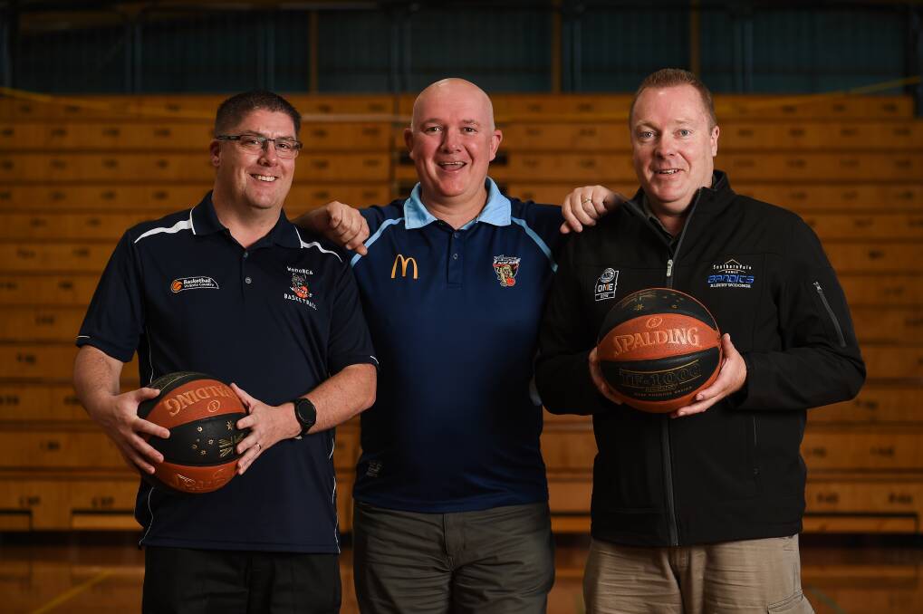 THREE AMIGOS: The Borders' three basketball association presidents Mark Bywater, David Blakemore and Luke Smith. Picture: MARK JESSER.