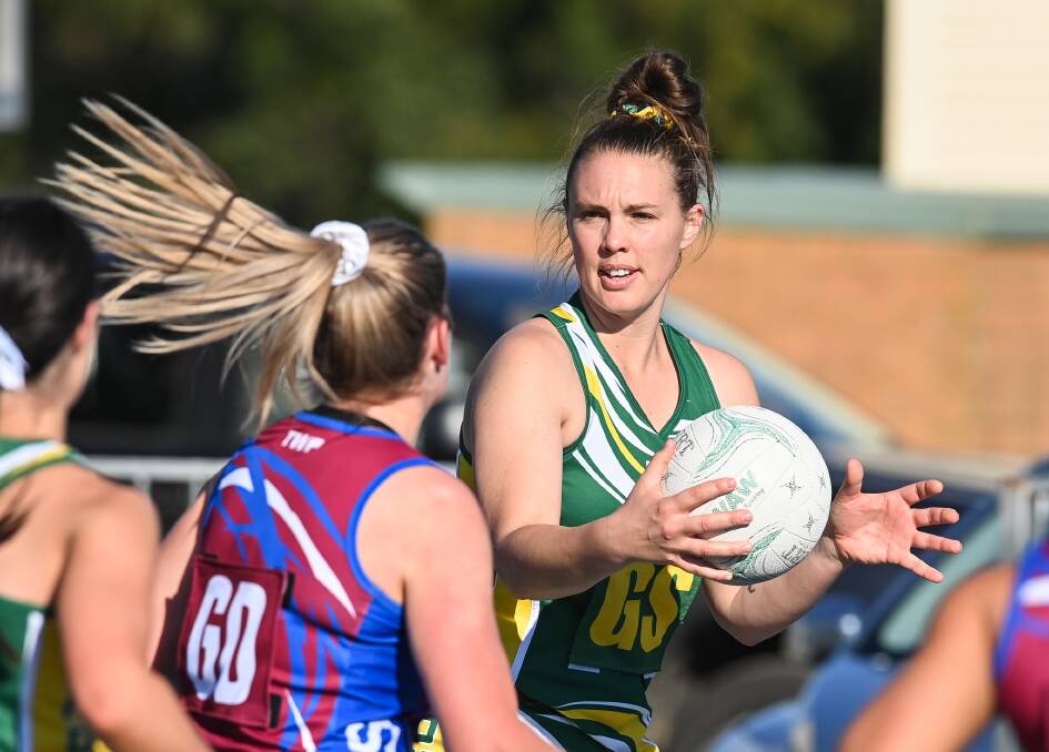 ON TARGET: Holbrook goal shooter Jodie Ross looks for her teammates during the Brookers win against the Lions in Culcairn on Saturday. Picture: MARK JESSER