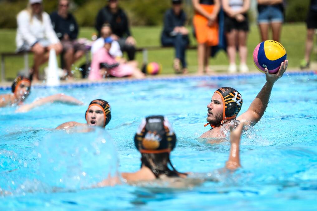GO LONG: Albury Tigers' Ben Lands looks for teammates down the pool during his side's clash with Pool Pirates on Sunday in Wodonga. Picture: JAMES WILTSHIRE. 
