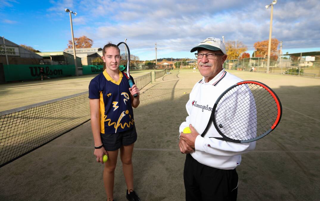 ACE: Ken Wurtz and Eliza Mooney at the Albury grasscourts after the announcement winter pennant will be commencing next month. Picture: JAMES WILTSHIRE