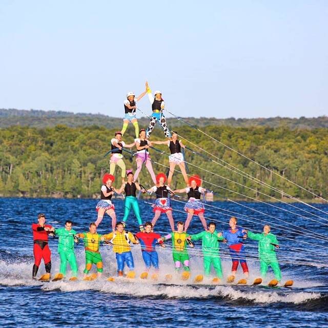 HOLD ON TIGHT: Holly taking part in the pyramid alongside the Australian Ski Show team while competing in Canada last year.