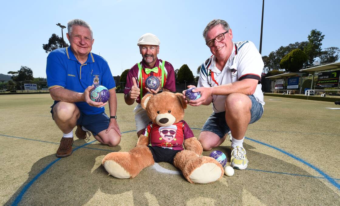 ON THE GREEN: Graham Docksey, 'Happy Bowler' Boyd Dumbrell and retired Police Sergeant Darryl Coventry pictured at the Lavington Bowling Club.