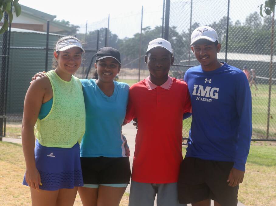 WELCOME: South African players Sian Kruger, Ansuya Chetty, Nkosiyethu Gumede and Haveshan Chetty at the Victorian Grass Court Championships. Pictures: TARA TREWHELLA. 