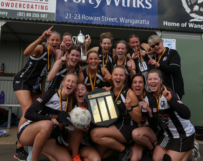 BACK-TO-BACK: Wangaratta celebrates taking out their second straight premiership at Norm Minns Oval on Sunday. Picture: TARA TREWHELLA.
