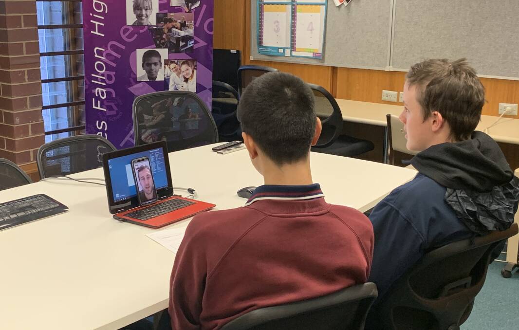 DREAM COME TRUE: Year 8 students Jarvis Pamatangi and Seth Beer had the opportunity to ask their idol Andrew Bogut questions on Thursday.
