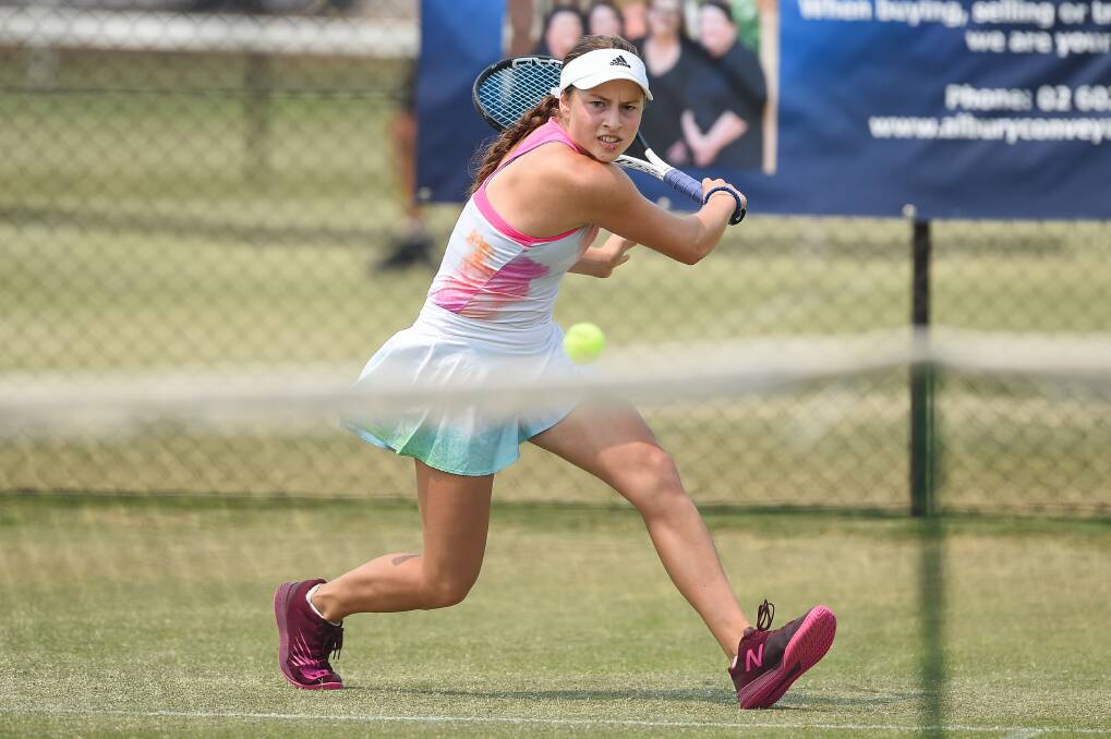 IN ACTION: Central Coast's Teodora Jovic battles it out on the Border court during the Margaret Court Cup for day four of the event.