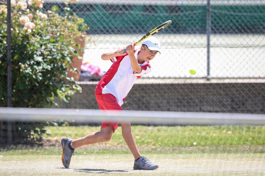 CONCENTRATION: Applecross Senior High Schools' Matthew Burton eyes off a backhand during the boys final in Albury, which was won by the school.