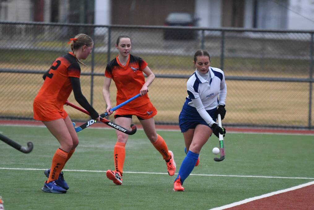 TALENTED: North's Pippa Best showing off her hockey skills near the sidelines during her side's clash against the Falcons on the weekend. Picture: NARELLE HAMILTON