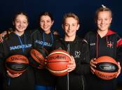 STARS IN THE MAKING: Lexi Nesire, 11, Lily Moona, 12, Tom Mack, 12, and Lucy Hocking, 12, have been selected to represent NSW at the Australian School Sports tournament in Bendigo in August. Picture: MARK JESSER