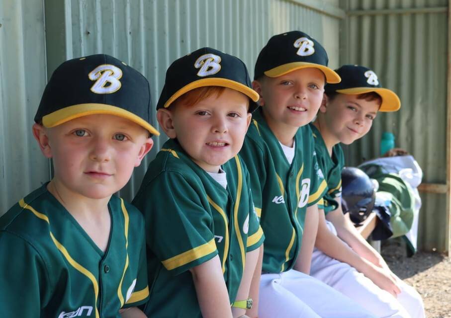 TEAMMATES: Charlie Daniel, Hudson Simmons, Ethan Simmons and Quinn Meyers are enjoying the returned junior baseball season. Picture: STEPHANIE SIMMONS