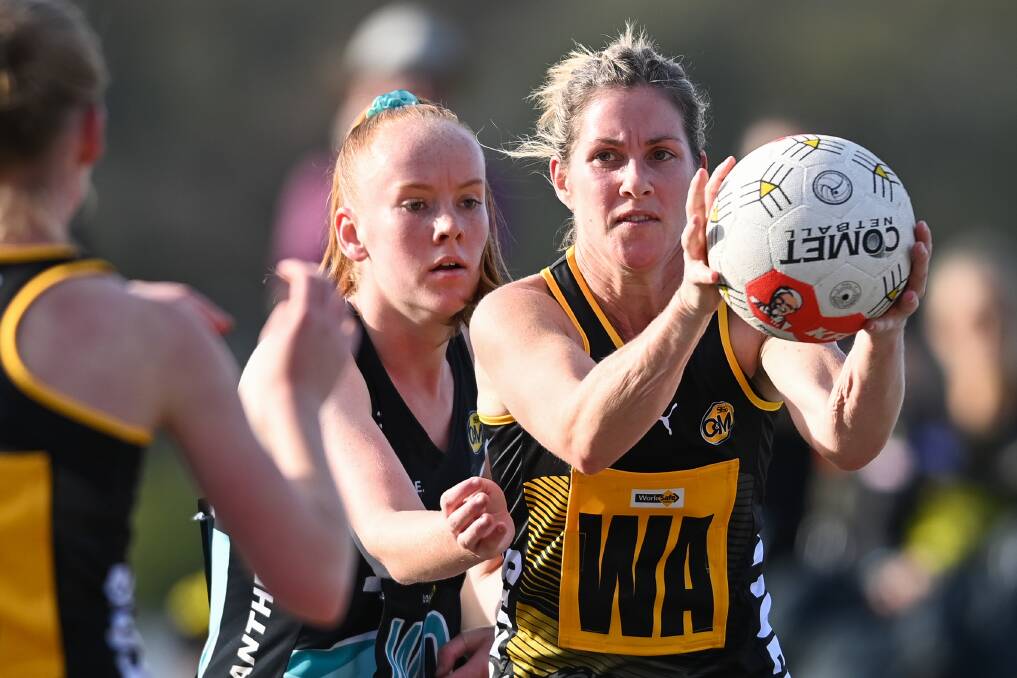 LOOK OUT: Lavington young gun Grace Hay applies defensive pressure to Albury's Kristen Andrews, with Andrews claiming best-on-court for the Tigers in their win at the Lavington Sports Ground. Picture: MARK JESSER