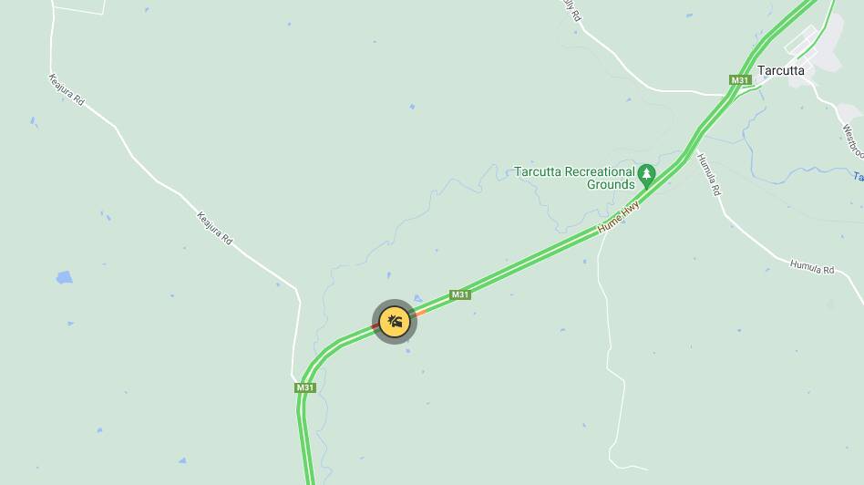 A truck and a ute have collided on the Hume Highway at Tarcutta. Picture by Live Traffic NSW