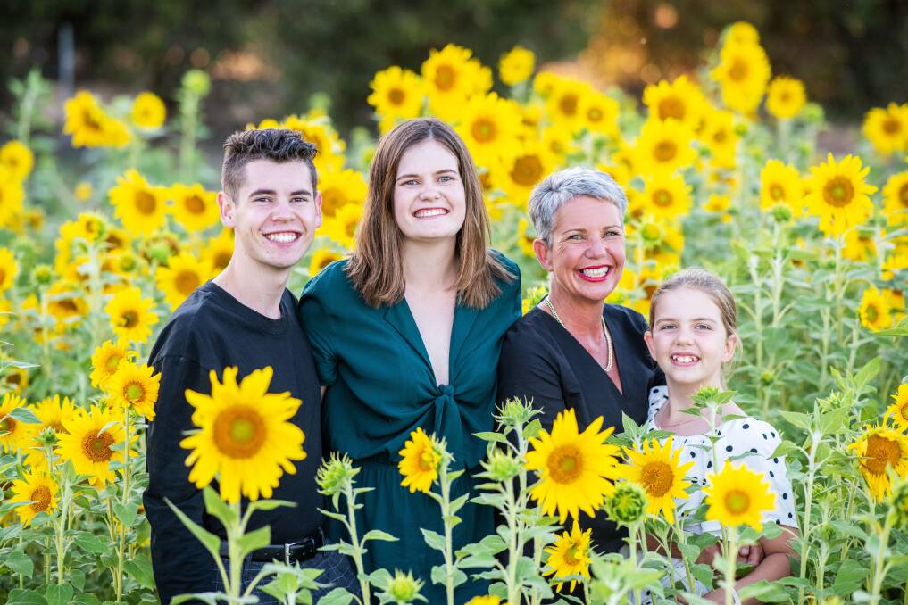 Kylie Davis with her children Patrick,18, Shelby, 20, and Eliza, 11. Picture: Zowie Crump/The Art of Zowie 