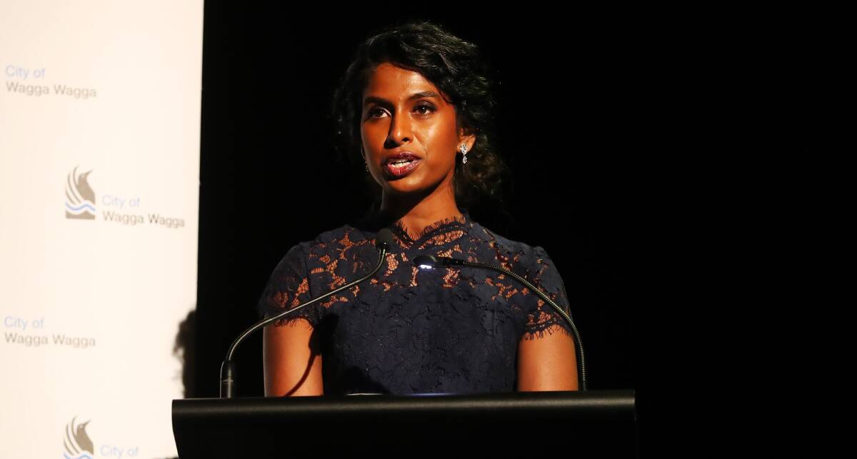 DELAYED: Former Miss Wagga Stina Constantine, pictured at the 2021 Australia Day awards ceremony, continues her fight to call Australia home after an administrative error saw her denied a visa. Picture: Emma Hillier