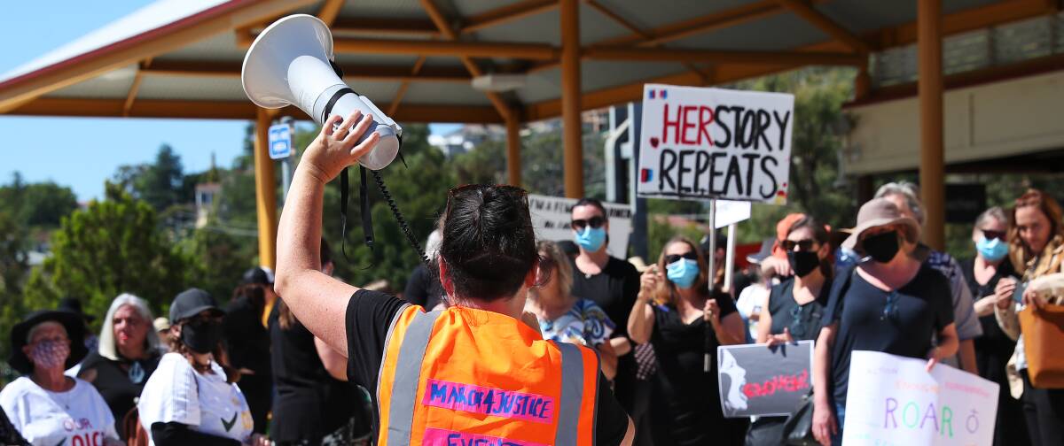 MARCHING FOR JUSTICE: Wagga women, men and children lend their voices to the rallying cry across the nation calling for action to address gender-based violence. Picture: Emma Hillier 