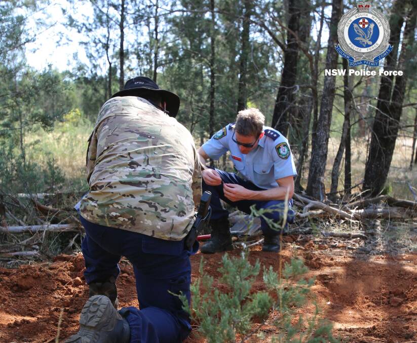 Riverina Police District Detective Inspector Adrian Telfer on site during the search for remains in Lester State Forest. Picture: NSW Police Force