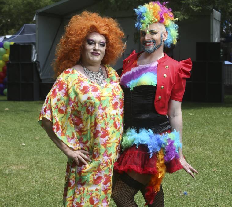 LOUD AND PROUD: Dannii and Kandy party at the Border Pride Fair at QEII square on Saturday. 