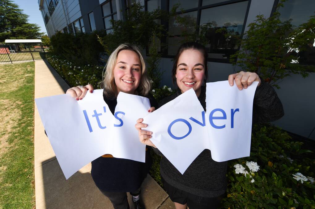TWINNING: "Macca" and "Charlie" Kay, both 18, celebrate the release of their ATAR. Picture: MARK JESSER.