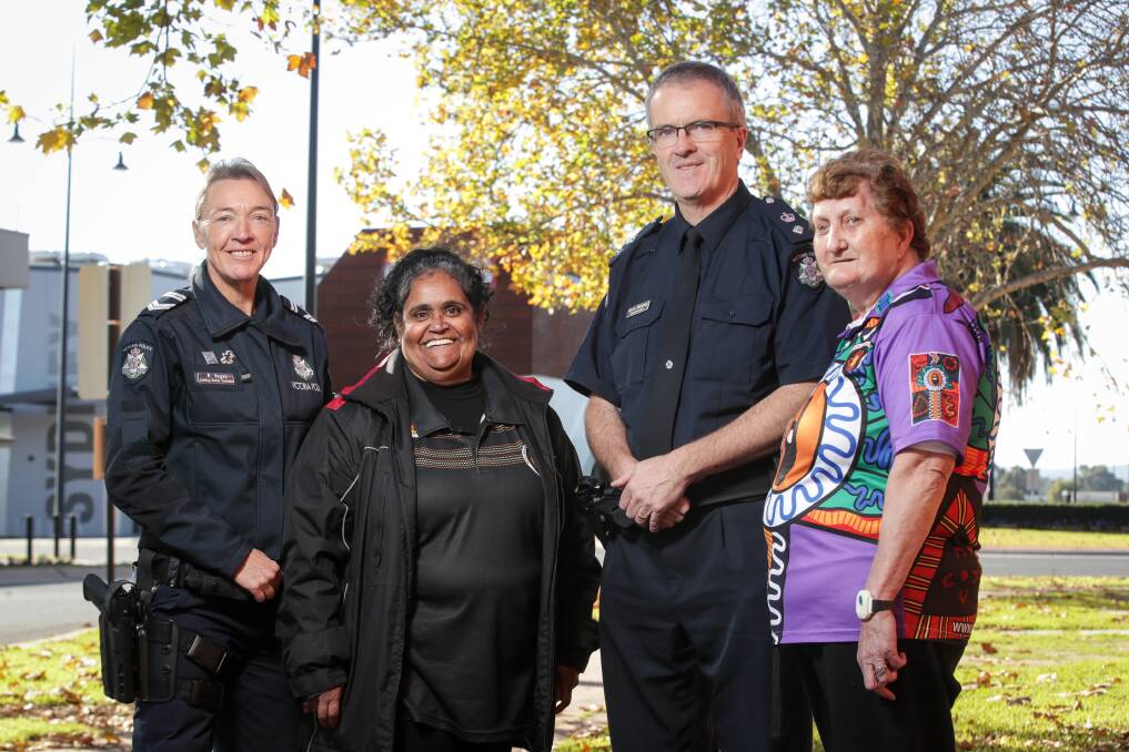 JOIN US: Leading Senior Constable Raquel Vogel, Margaret Murray, Superintendent Kerin Moloney and Linda Campbell ahead of the morning tea event at the Wodonga police station on July 12 to celebrate NAIDOC Week. Picture: JAMES WILTSHIRE