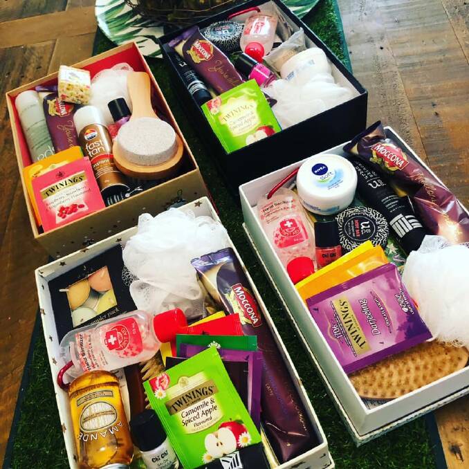 IF THE SHOE FITS: Some examples of the generous pamper boxes assembled for the Ladies of the Land NSW initiative.
