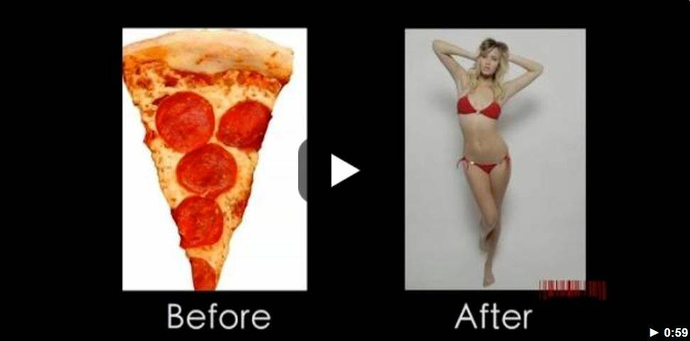 NOT WHAT THEY APPEAR: The YouTube clip demonstrates how pizza can be photo-shopped into an attractive woman.