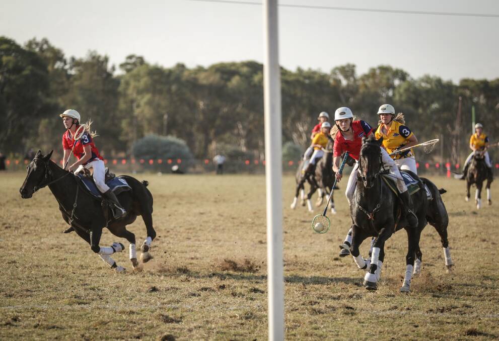 FAST-PACED: Players in the Silver Stirrup series (left) set a cracking pace on Thursday at the polocrosse carnival held at the Albury equestrian centre.