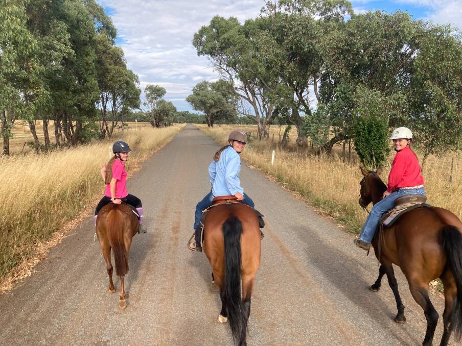 LONG ROAD GOODBYE: Best friends Evie Torrens, Larissa Schilg and Emily Phegan saddled up for a 12-kilometre ride together for their last day of primary school at Walla Walla Public School. Picture: SUPPLIED