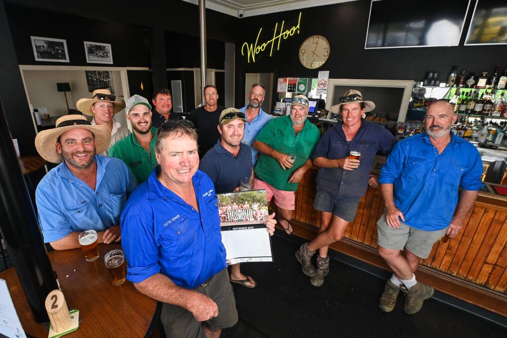 YOU CAN LEAVE YOUR HAT ON: Adrian Keogh (front) and mates from the Woomargama district, who will dare to bare in a 2023 calendar to raise money and awareness for rural men's health. Picture: MARK JESSER