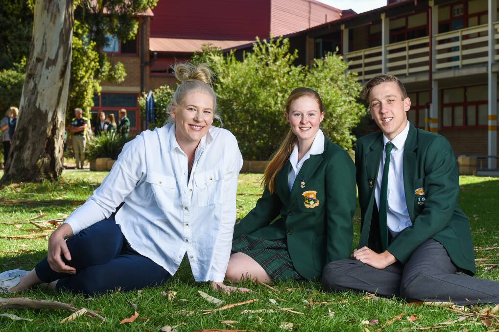  ROLE MODELS: Albury's home-grown hero Lauren Jackson with Billabong High School captains Nessa Liston,17, and Ty Voss, 17. Pictures: MARK JESSER