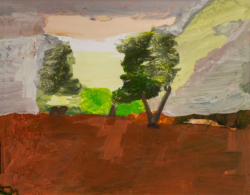 PADDOCK TO PALETTE: Artist Idris Murphy's 'Eurimbla no. 1' is featured in the Earth Canvas exhibition; the painter was inspired by a week-long visit with Gerogery regenerative farmers and beef producers Ian and Jill Coghlan. Picture: Courtesy of the artist and King Street Gallery on William, Sydney.